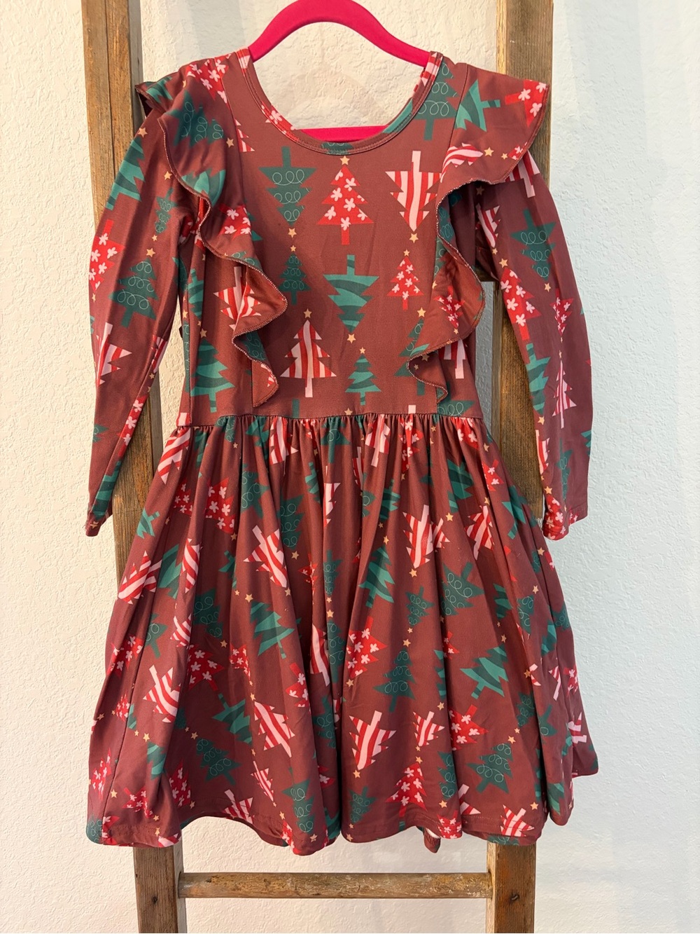 DotDot Smile Girls Holiday Tree Print Twirl Dress